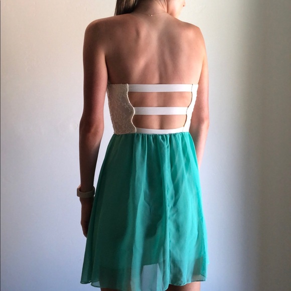 Tiffany Blue & White Lace Strapless Dress - Picture 4 of 4